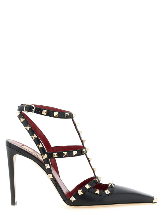 High-Heel Stiletto Pumps Heels by Valentino Garavani for women in calfskin leather black & gold showcases a exquisite silhouette, perfectly accentuating Essence Rockstud Women's Calfskin Leather High-Heel Stiletto Pumps Heels with a exquisite stiletto high-heel and exquisite pointed toe style.