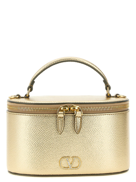 Mini Handbag by Valentino Garavani for women in bos taurus calfskin leather gold & signature presents a ornamental silhouette, showcasing a secure zipper, ample , and versatile shoulder-strap, handle & detachable-strap for a ornamental finish.