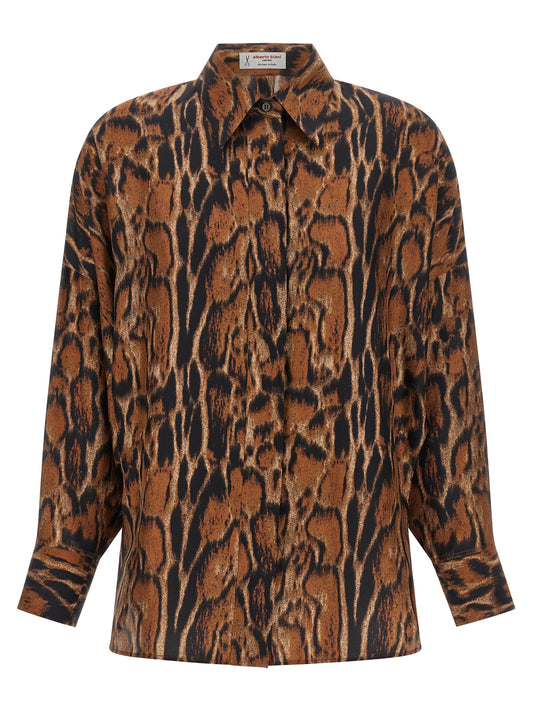 Blouse by Alberto Biani for women in silk animal, black, brown & print, featuring a nuanced and nuanced for a sophisticated finish.