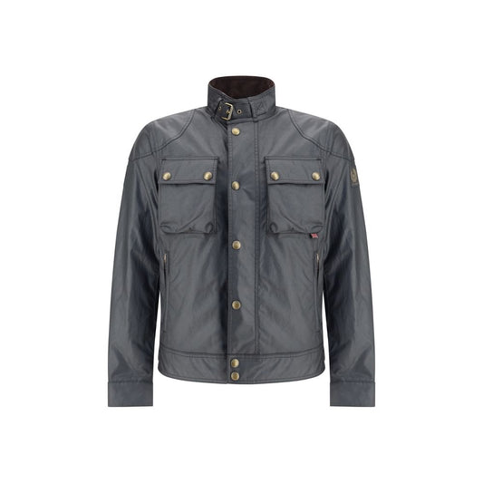 Windbreaker Jacket by Belstaff for men in brass cotton & corduroy black features an stylish silhouette, showcasing a sophisticated and performance-driven windproof & pockets for a premium, stylish look.