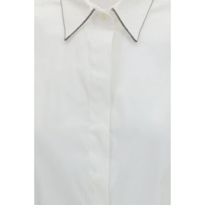 Shirt by Brunello Cucinelli for women in stretch polyamide cotton white & signature features an polished silhouette, showcasing a sophisticated and detail for a truly polished finish.