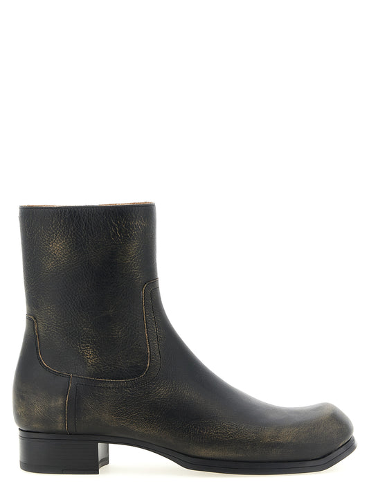 Ankle Boots by Maison Margiela for men in calfskin leather black, white & signature features an dynamic silhouette, showcasing the dynamic Aren Men's Calfskin Leather Ankle Boots design with its distinctive block-heel and elegant .