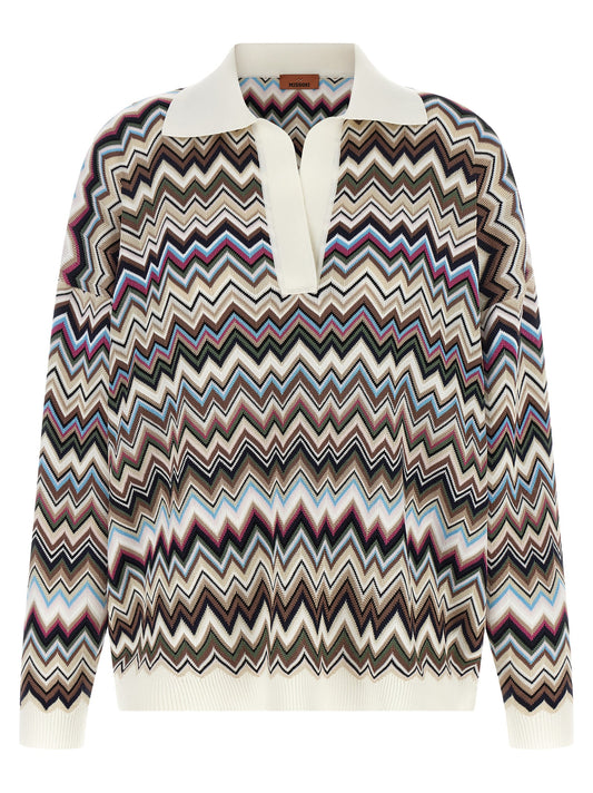 This Polo Shirt by Missoni for women in polyester viscose wool multicolor & patterned presents a flawless silhouette, showcasing flawless detailing and a refined v-neck neckline for a truly flawless aesthetic.