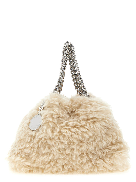 Mini Handbag by Stella McCartney for women in polyester suede leather beige, silver & signature features a signature silhouette, showcasing a secure magnetic and signature with versatile handle for a sophisticated look.
