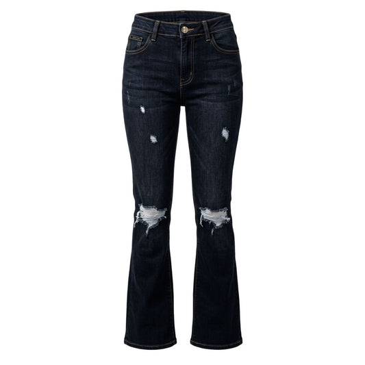 Jeans by Philipp Plein for women in stretch denim cotton polyester blue presents a refined pantology silhouette, artfully defined by a refined pantology flared, long, and a sophisticated .