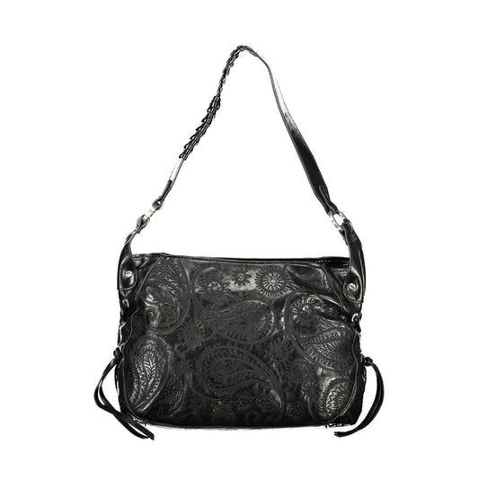 Handbag by Desigual for women in polyurethane black features a signature silhouette, showcasing a secure zipper and signature external-pockets & cardholder with versatile shoulder-strap & adjustable-strap for a sophisticated look.