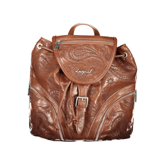 Mini Drawstring Backpack by Desigual for women in polyurethane brown features a utilitarian chic Polyurethane Mini Drawstring Backpack design with a secure snap, zipper & drawstring, ample internal-pockets & cardholder, and versatile backpack-strap, adjustable-strap & handle for a utilitarian chic finish.
