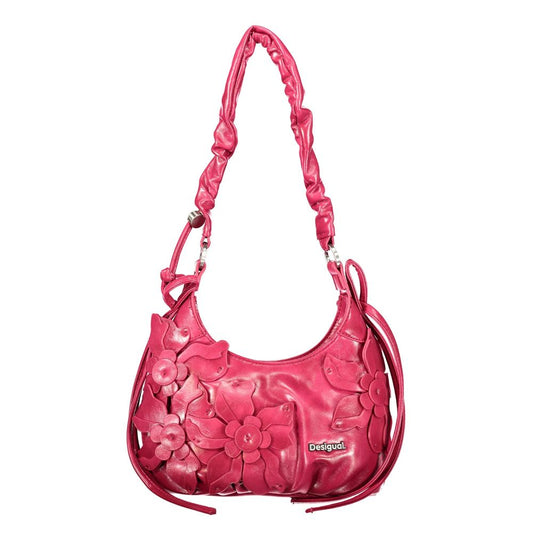 Handbag by Desigual for women in polyurethane pink & signature features an refined silhouette, showcasing a secure zipper, ample internal-pockets & cardholder, and versatile adjustable-strap & handle for a sophisticated refined aesthetic.