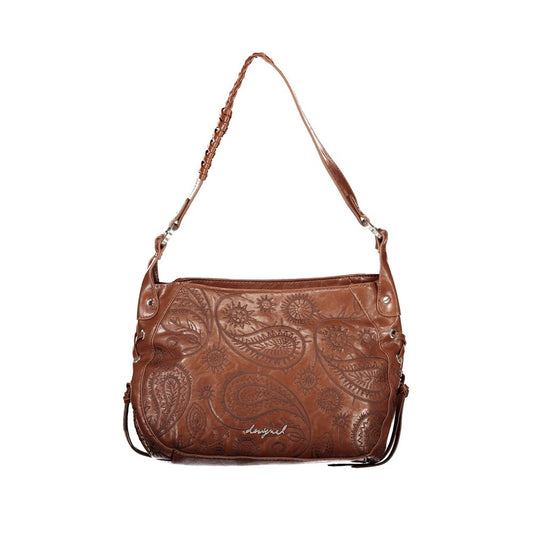 This Handbag by Desigual for women in polyurethane and brown presents a sculptural silhouette featuring a secure , ample internal-pockets & cardholder, and versatile adjustable-strap & handle for a sculptural finish.