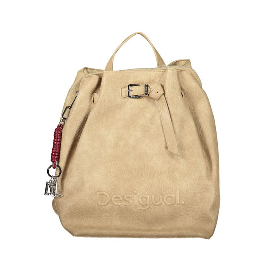 Backpack by Desigual for women in polyurethane beige showcases a urban-chic Luena Polyurethane Backpack design, featuring a secure snap & zipper with urban-chic built-in-compartments, external-pockets, internal-pockets & cardholder and versatile backpack-strap, adjustable-strap & handle.