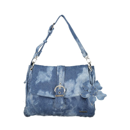 Shoulder Backpack Handbag by Desigual for women in polester & cotton denim blue features a contemporary silhouette, showcasing a secure zipper, ample , and contemporary shoulder-strap, backpack-strap, adjustable-strap & handle for a sophisticated look.