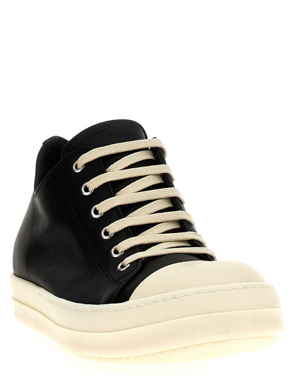Rick Owens Men's Low Top Calfskin Leather Sneakers - Bicolour Black White