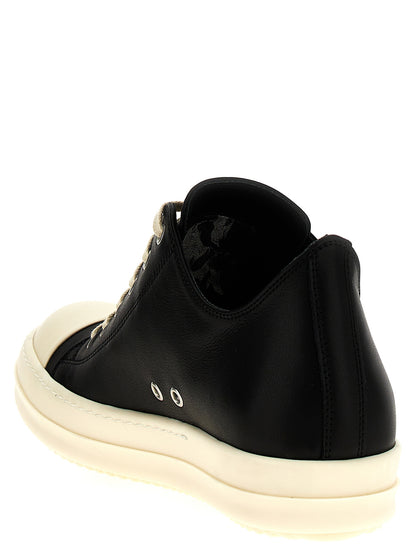 Rick Owens Men's Low Top Calfskin Leather Sneakers - Bicolour Black White