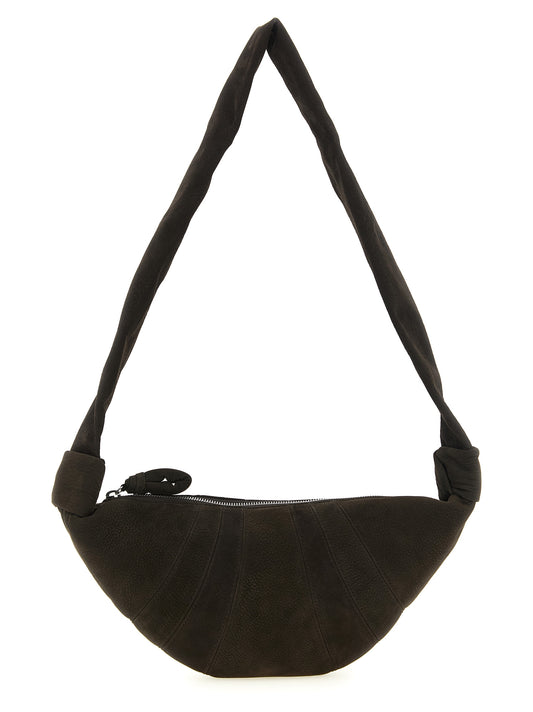 Shoulder Crescent Bag by Lemaire for women in cotton canvas & lamb leather brown & silver features a effortless sophistication silhouette, secured by a zipper with ample and versatile shoulder-strap & handle for a effortless sophistication finish.