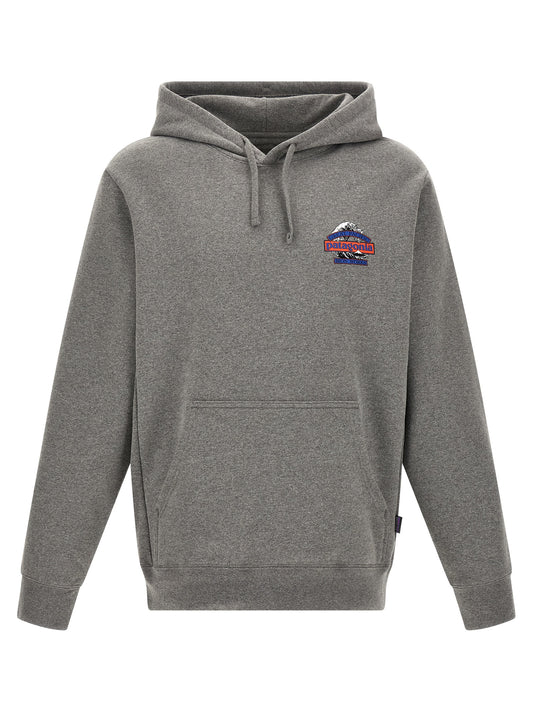 Sweatshirt Hoodie by PATAGONIA for men in cotton polyester gray features an avant-garde silhouette, showcasing a sophisticated hooded neckline and detail for a truly avant-garde finish.