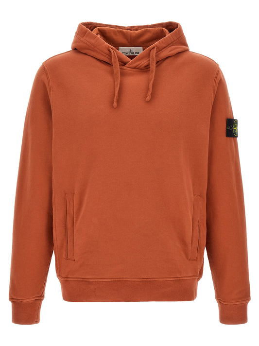Sweatshirt Hoodie by Stone Island for men in stretch cotton orange, rose & signature features a slouchy chic silhouette, detailed with a slouchy chic and a signature hooded neckline for an elevated aesthetic.