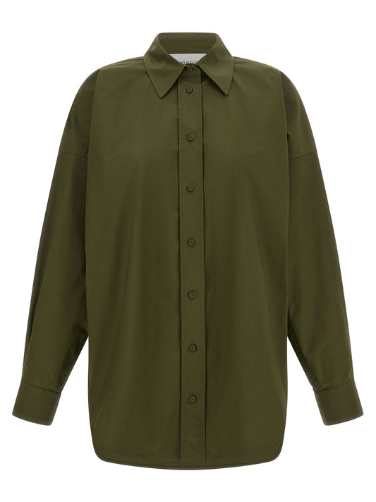 Blouse by Armarium for women in stretch cotton bicolour & green, featuring a nuanced and nuanced for a sophisticated finish.