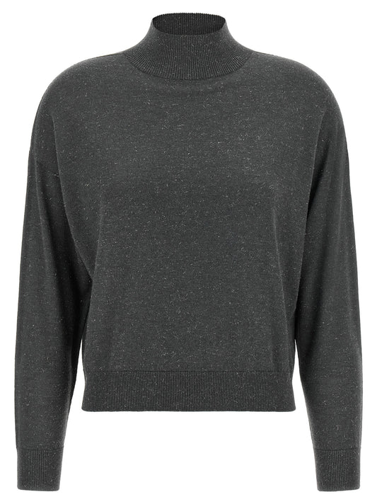 Cardigan by Peserico for women in polyester virgin wool & viscose gray showcases a luxurious silhouette, meticulously detailed with a sophisticated turtle neckline and for a refined finish.