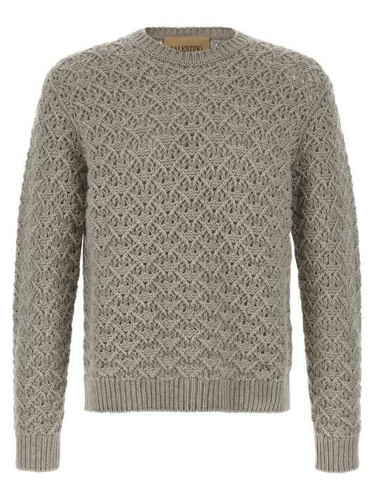 Cardigan by Valentino Garavani for men in cashmere virgin wool gray & patterned presents a textural silhouette, artfully finished with a textural crew neckline and for a sophisticated, textural look.