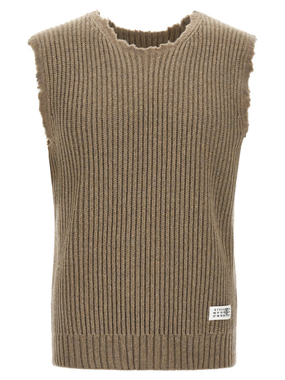 MM6 Maison Margiela Beige Wool Sleeveles Sweater