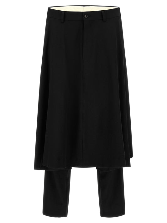 Trousers by Comme Des Garçons for men in wool black features an on trend silhouette, showcasing a sophisticated flared with a long and for an on trend finish.