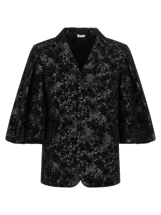 Blazer by Comme Des Garçons for men in polyester black, patterned & jacquard presents a distinguished silhouette, detailed with a distinguished and distinctive for a truly sophisticated finish.
