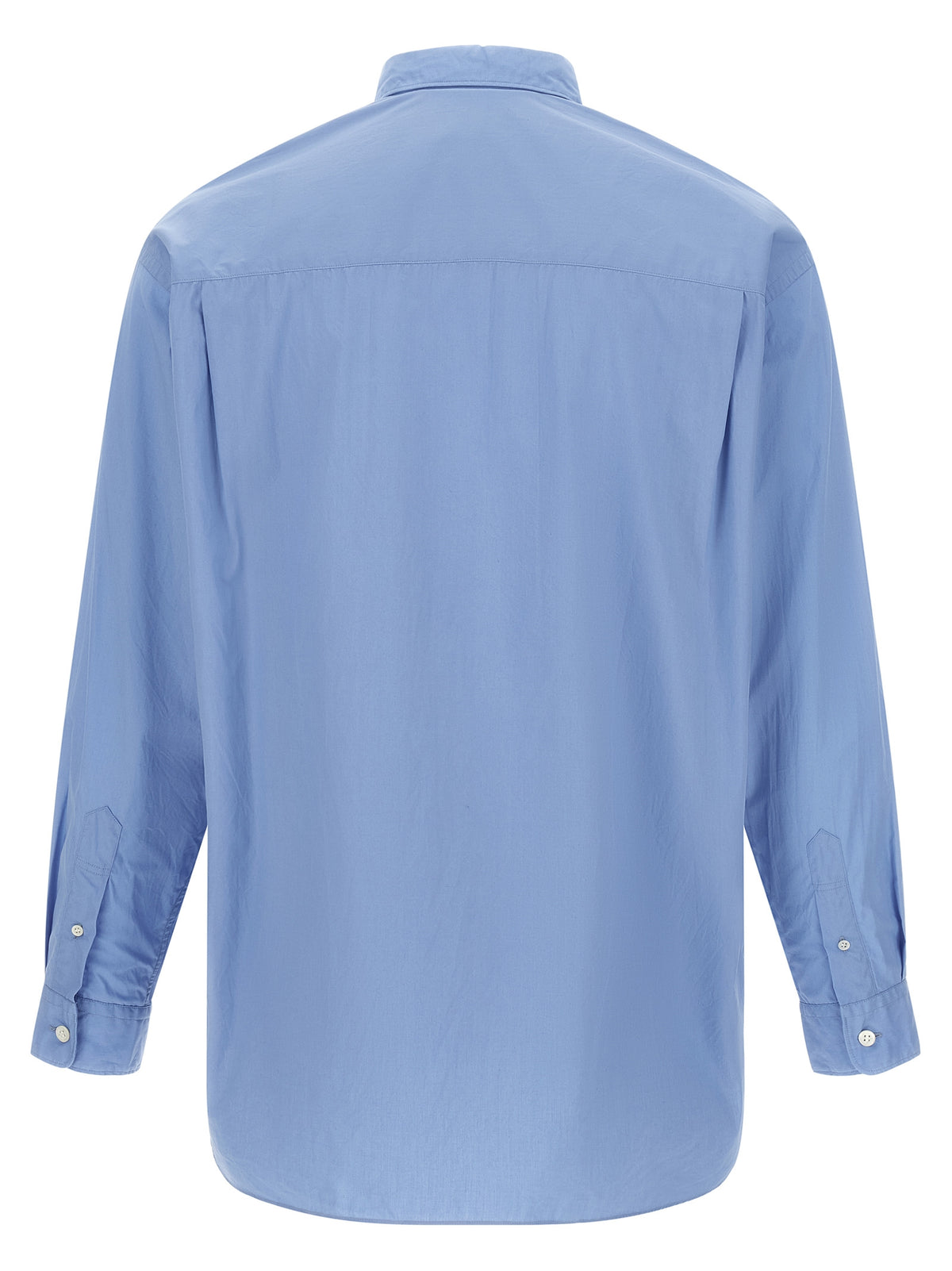 Shirt by Comme Des Garçons for men in cotton canvas light-blue & patchwork features an architectural silhouette with a refined and elegant for a architectural look.