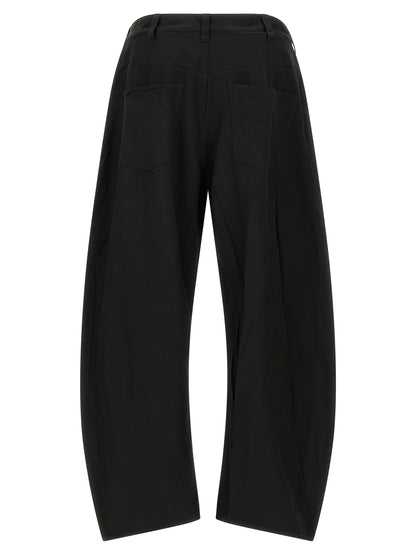 Trousers by Comme Des Garçons for men in polyester black features a artisanal silhouette, showcasing a sophisticated relaxed-fit & wide with a long and for a artisanal finish.