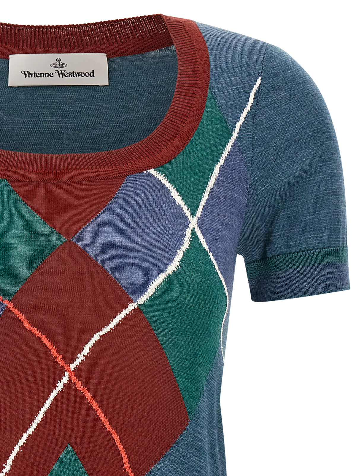 Cardigan by Vivienne Westwood for women in wool cotton blue, green, multicolor, patterned & argyle features a nuanced silhouette with a refined round neckline and nuanced detailing for a sophisticated look.