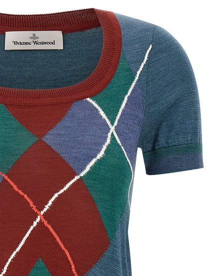 Cardigan by Vivienne Westwood for women in wool cotton blue, green, multicolor, patterned & argyle features a nuanced silhouette with a refined round neckline and nuanced detailing for a sophisticated look.