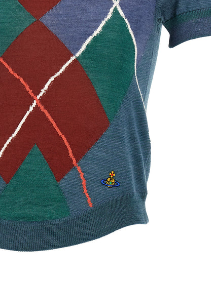 Cardigan by Vivienne Westwood for women in wool cotton blue, green, multicolor, patterned & argyle features an impeccable silhouette, showcasing a sophisticated and detail for a truly impeccable finish.