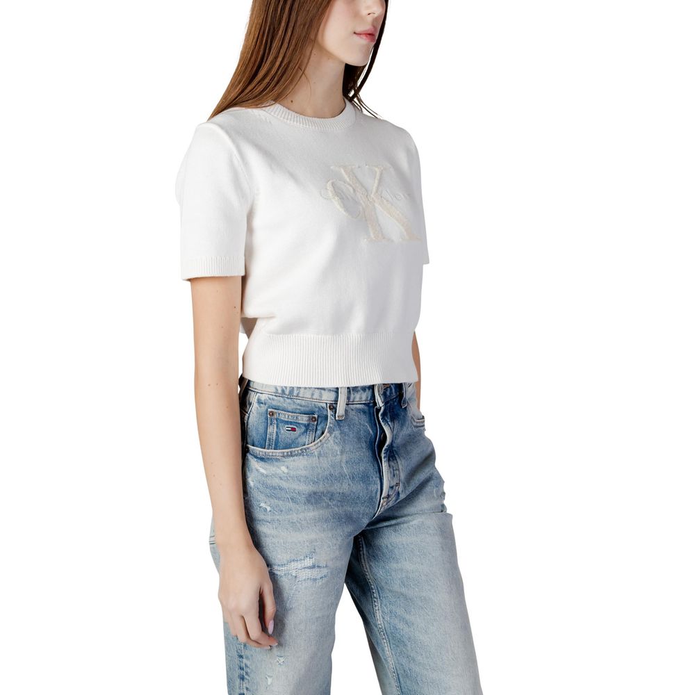 Calvin Klein Jeans Women's Crop Top Cropped Cotton Sweatshirt - Beige Signature