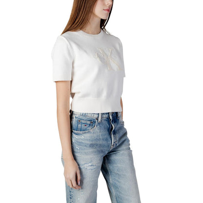 Calvin Klein Jeans Women's Crop Top Cropped Cotton Sweatshirt - Beige Signature
