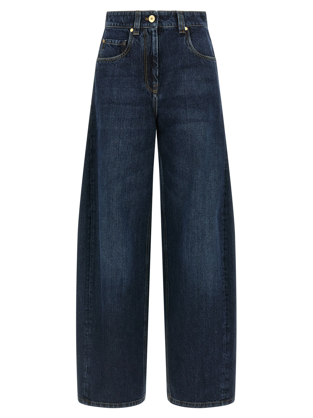 Jeans by Brunello Cucinelli for women in cotton denim blue presents a tailored silhouette, showcasing a tailored wide and long cut with a refined mid rise for a truly tailored aesthetic.