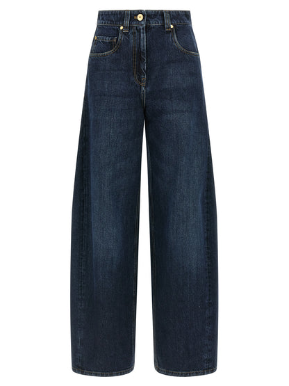 Jeans by Brunello Cucinelli for women in cotton denim blue presents a tailored silhouette, showcasing a tailored wide and long cut with a refined mid rise for a truly tailored aesthetic.
