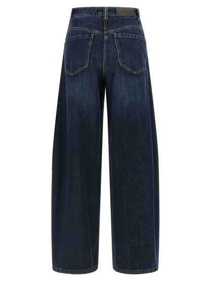 Jeans by Brunello Cucinelli for women in cotton denim blue features an sophisticated mid rise and wide with a precise long, creating a sophisticated and sophisticated silhouette.
