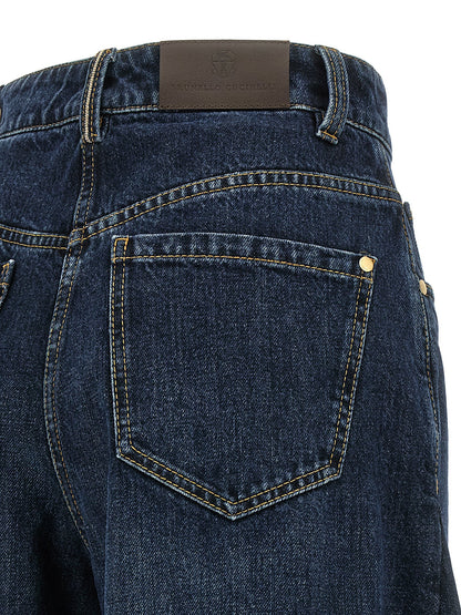 Jeans by Brunello Cucinelli for women in cotton denim blue features a refined silhouette with a refined wide, defined by a mid rise and a refined long for a refined finish.