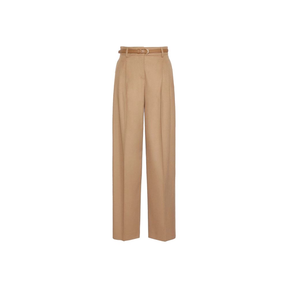 Trousers by Max Mara for women in virgin wool brown presents a perennial silhouette, meticulously tailored with a cut, long finish, and an elegant high rise.