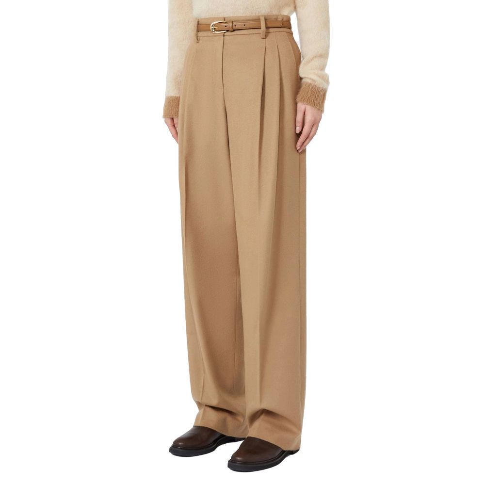 Trousers by Max Mara for women in virgin wool brown features an on trend silhouette, showcasing a sophisticated with a long and high rise for an on trend finish.