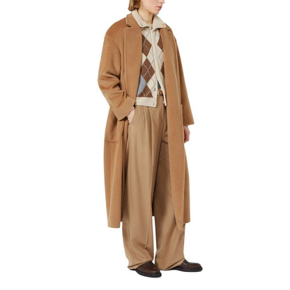 Trousers by Max Mara for women in virgin wool brown features a tailored silhouette with a tailored , defined by its long and a sophisticated high rise.