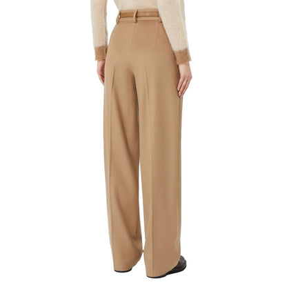 Trousers by Max Mara for women in virgin wool brown presents a perennial silhouette, meticulously tailored with a cut, long finish, and an elegant high rise.