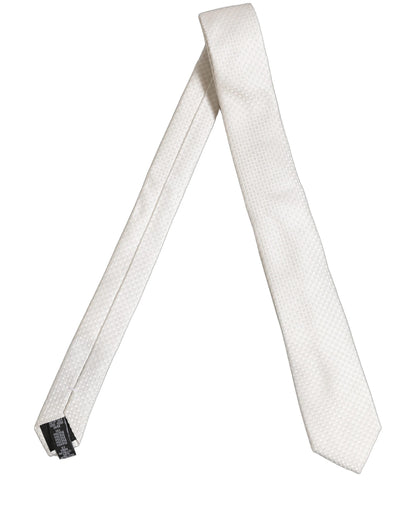 Dolce & Gabbana Men Off White Silk Woven Adjustable Tied Necktie Tie