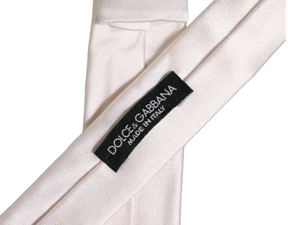 Dolce & Gabbana Men Off White Silk Satin Adjustable Tied Necktie Tie