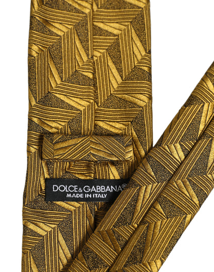 Dolce & Gabbana Men Gold Silk Woven Patterned Adjustable Tied Necktie Tie