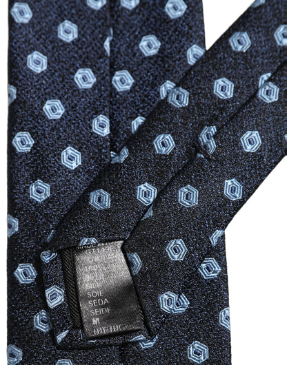 Dolce & Gabbana Men Blue Silk Geometric Adjustable Tied Necktie Tie