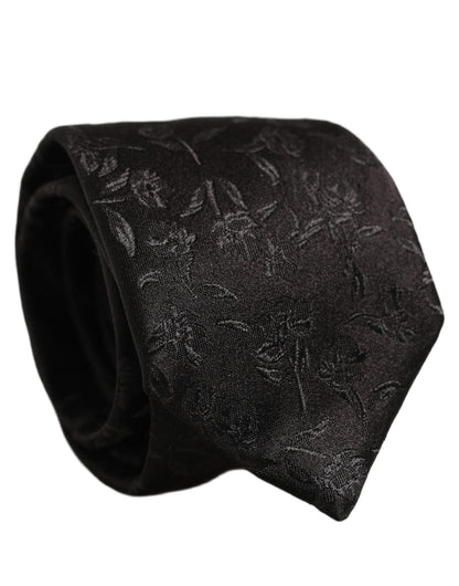 Dolce & Gabbana Black Silk Floral Jacquard Adjustable Tied Necktie Tie