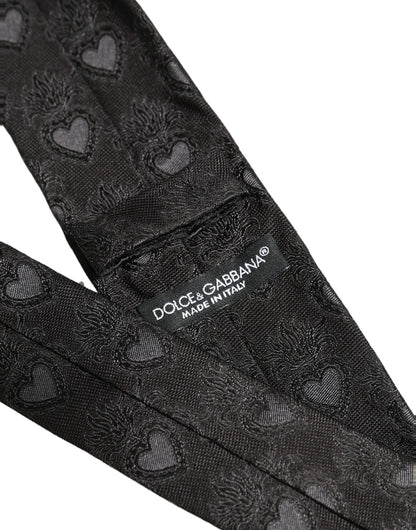 Dolce & Gabbana Men Black Silk Sacred Heart Adjustable Tied Necktie Tie
