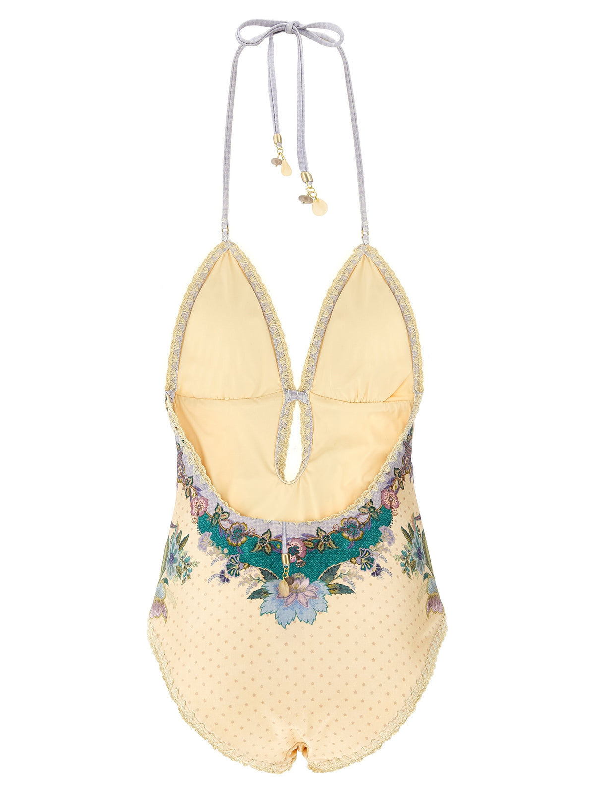 One-Piece Swimsuit by Zimmermann for women in stretch polyamide multicolor & print showcases a captivating silhouette, artfully capturing the essence of the captivating Crochet Women's Stretch Polyamide One-Piece Swimsuit design for a sophisticated look.