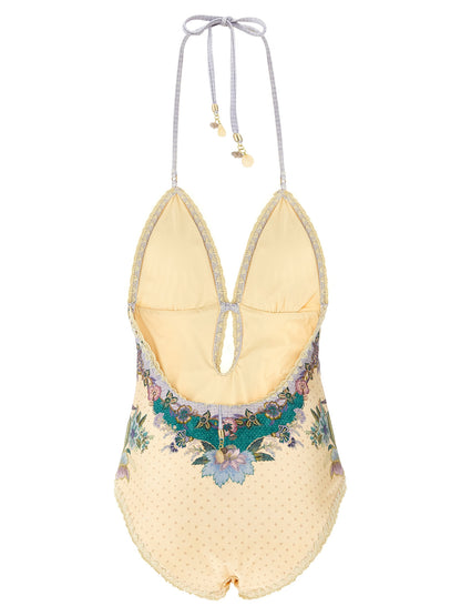 One-Piece Swimsuit by Zimmermann for women in stretch polyamide multicolor & print showcases a captivating silhouette, artfully capturing the essence of the captivating Crochet Women's Stretch Polyamide One-Piece Swimsuit design for a sophisticated look.