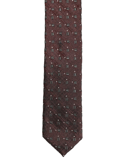 Dolce & Gabbana Men Burgundy Geometric Silk Adjustable Tied Necktie Tie